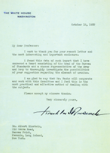 The Franklin D. Roosevelt letter to Albert Einstein
